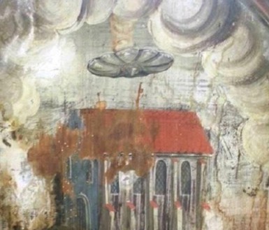 OZN pictat într-o biserică veche din Sighişoara şi mesajul în limba germană pentru Israel