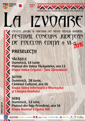 Înscrieri şi preselecţii la festivalul – concurs judeţean de folclor „LA IZVOARE”, ediția a VI-a