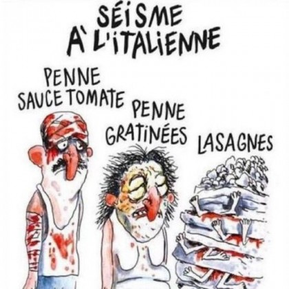 Revista Charlie Hebdo, CRITICATĂ ASPRU pentru felul în care a PREZENTAT victimele CUTREMURULUI din ITALIA