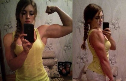 Julia Vins, 18, from Russia who has the face of a porcelain doll and the body of The Hulk. Julia is the latest 'Human Barbie' but is a little different to Valeria Lukyanova and co. The innocent faced powerlifter has scored thousands of fans in her native Russia for her unusual blend of wide-eyed pretty looks and muscular physique. She likes to take topless pictures of herself and holds three world powerlifting records.  Ö PIC BY NEWS DOG MEDIA Ö SEE COPY Ö  +44 (0)121 224 7415
