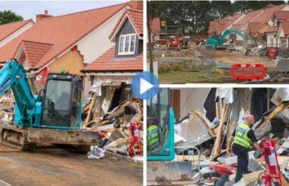 Un român hotărât! A DISTRUS cu excavatorul cinci case, în Marea Britanie, pentru că nu a fost plătit de patron (VIDEO)