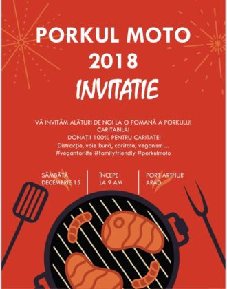 Arădenii, invitați la o pomană a porcului CARITABILĂ, „Porkul Moto 2018”. Meniul garantat „raw-vegan”