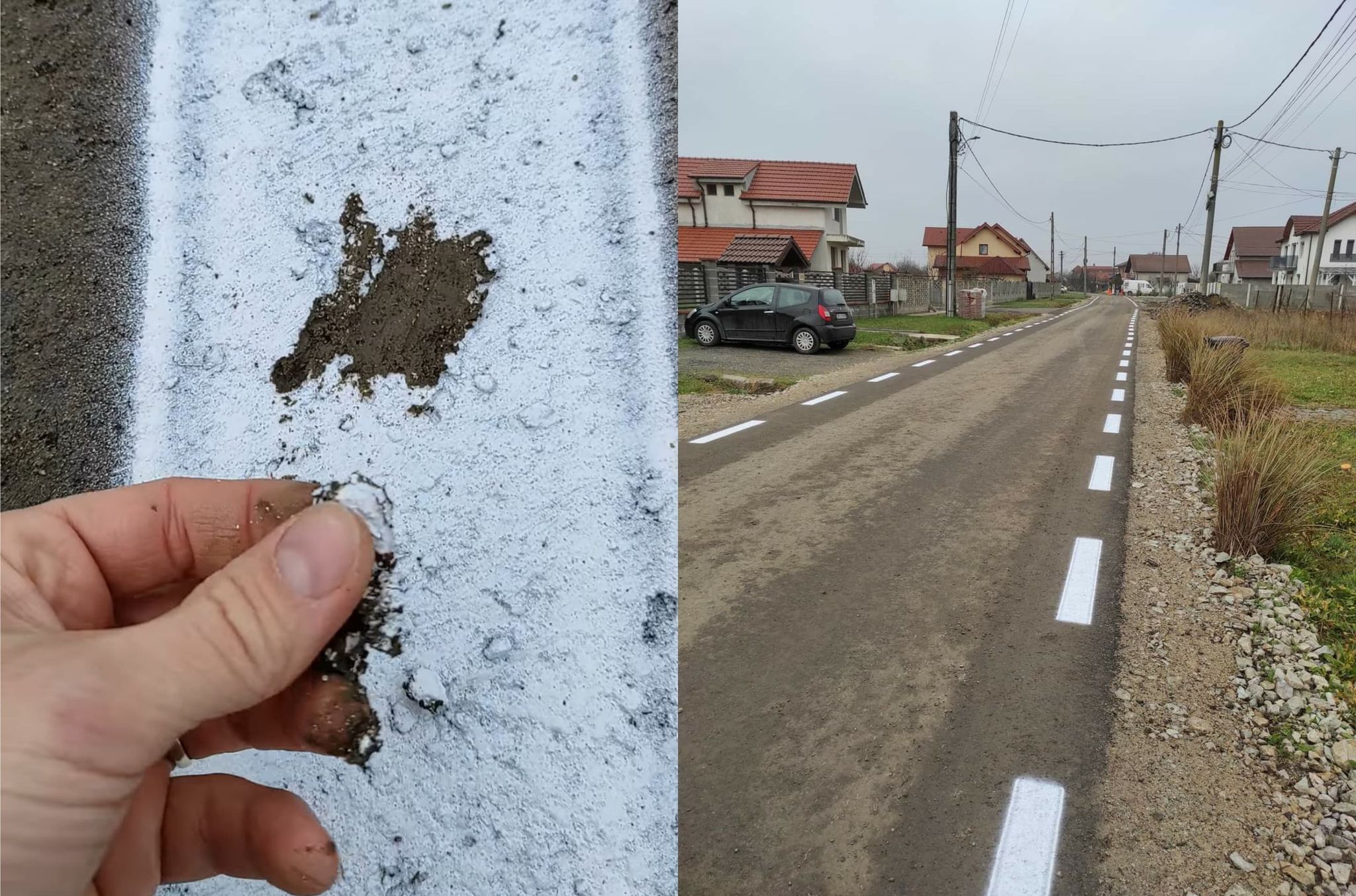Pe asta se dau bani în județul Arad: Marcaje făcute pe un strat de noroi, nu pe asfalt