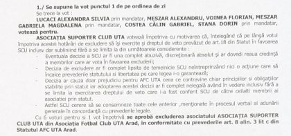 Suporter Club UTA, exclus din AFC UTA