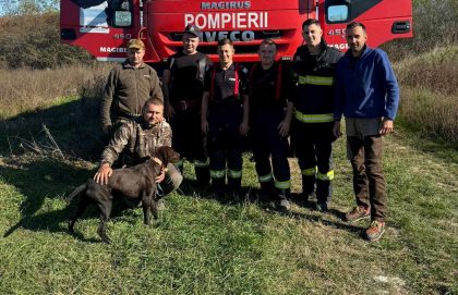 Câine salvat de pompieri după ce a căzut într-o fântână adâncă de 17 metri