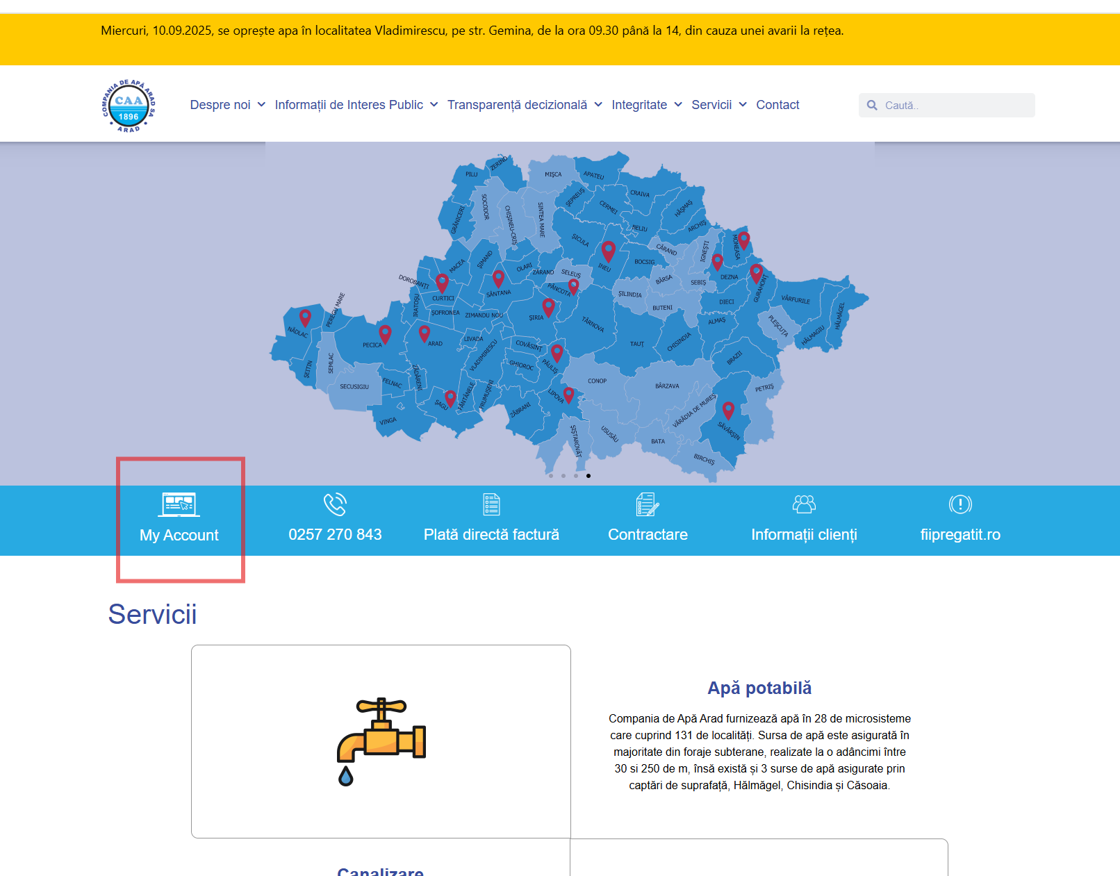 Compania de Apă Arad prezintă noua platformă MyAccount pentru clienți.